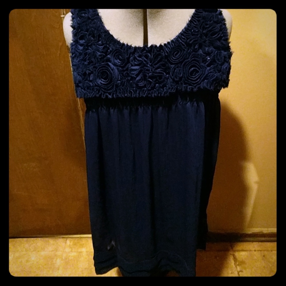 ECI Navy dress with flower bodice